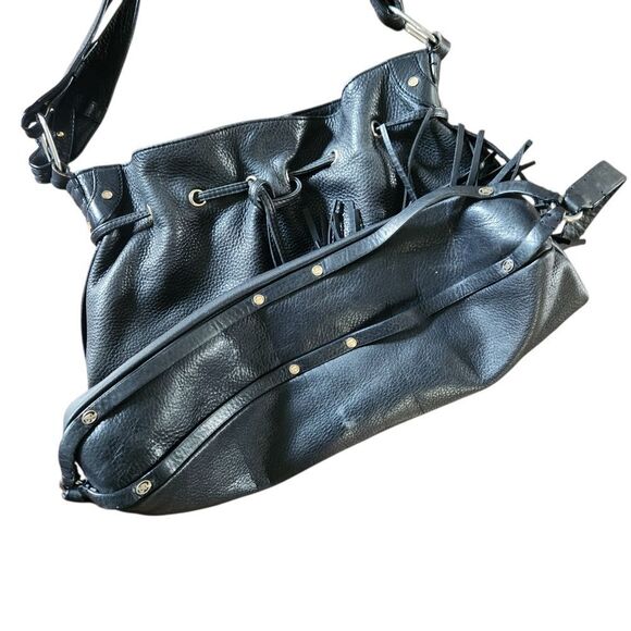 Vintage Juicy Couture Handbag Purse Black Leather w/ Gold Accents Shoulder - Picture 5 of 15